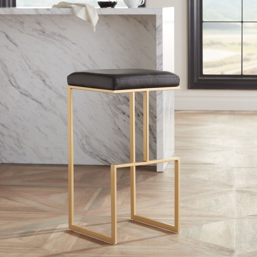 55 Downing Street Estes Gold Metal and Brown Modern Bar Stool