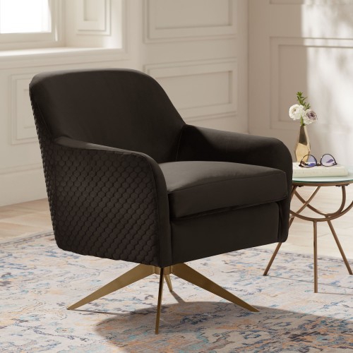 Ames Quilted Espresso Velvet Swivel Chair